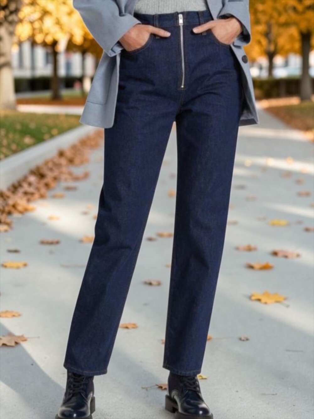 Frame Le High N Tight Jean 29 Blue Straight Leg Exposed Zipper High Rise